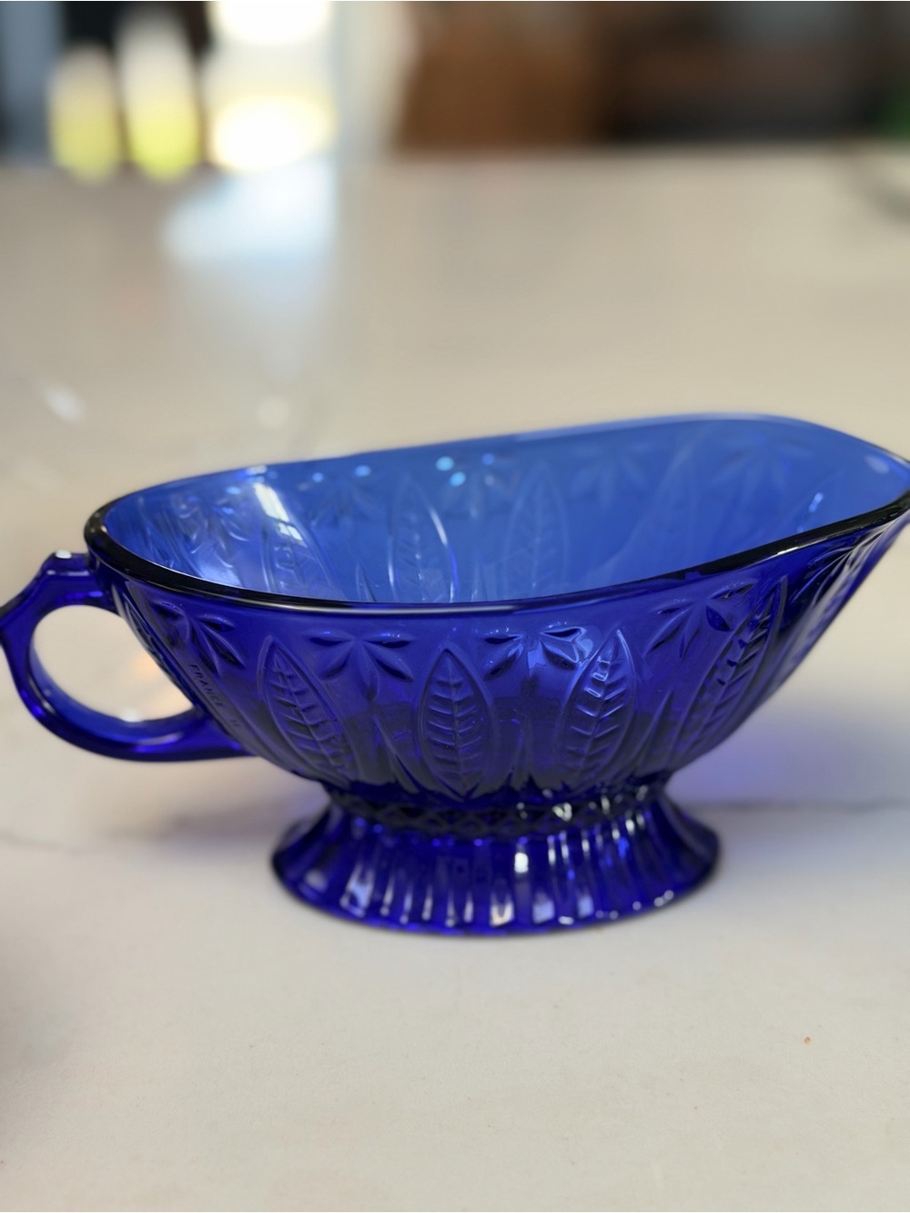 Vintage Avon Cobalt Blue Patterned Glass gravy Boat